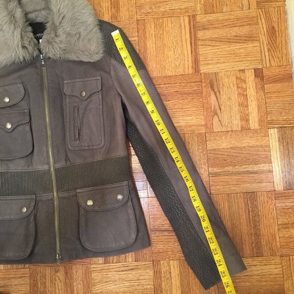 Patrizia Pepe Gray Leather Jacket with fur Size M - Picture 3 of 8